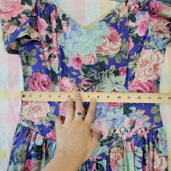 Vintage floral bodice fitted prairie dress off shoulder cottagecore princess - Picture 7 of 10